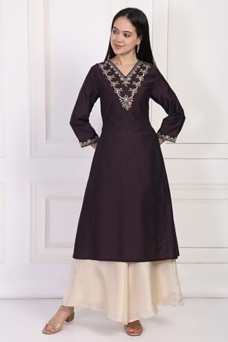 W for Woman Purple Embroidery Embellished A-Line Kurta (W13300-224415-M)