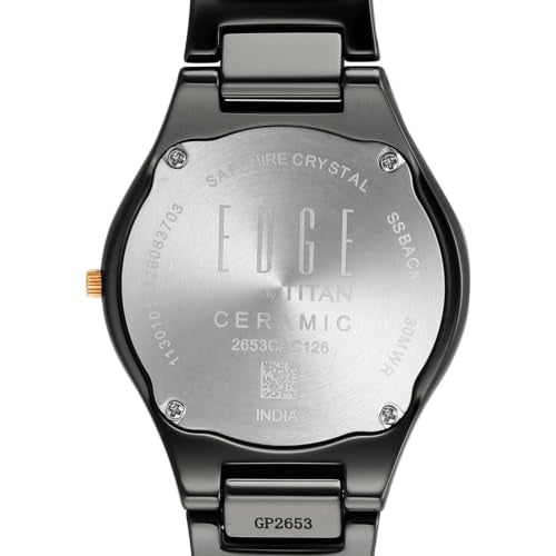 Titan Edge Tessel Quartz Analog 2Hands Display Mother of Pearl Marquetry Studded Indices Dial Black Ceramic Strap Watch for Women - 2653KC17