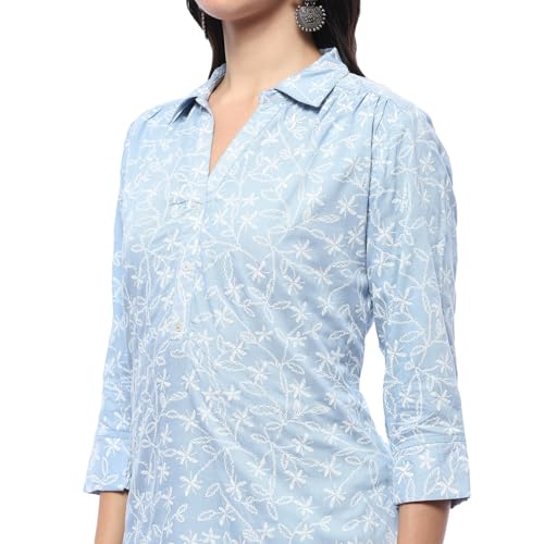 BIBA Women's Rayon Printed Regular Kurtas (TPTUNS20193AW24SKYBLU_Sky Blue