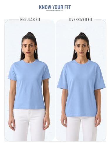 The Souled Store Desi Drop: Na Aadi Na Ant: Women and Girls Short Sleeve Round Neck Navy Blue Graphic Printed Cotton Breathable Streetwear Casual College Oversized T-Shirts
