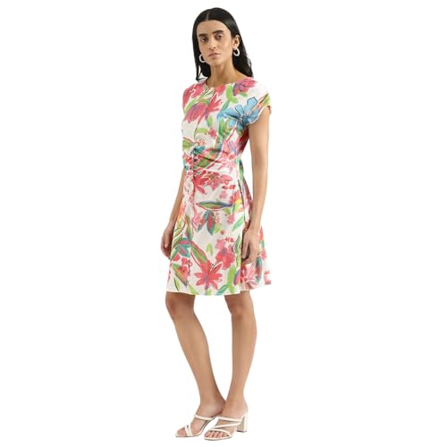 UNITED COLORS OF BENETTON Regular Boat Neck Floral Print Dress (Size: S)-25P3SOCPT734I901 Multicolour