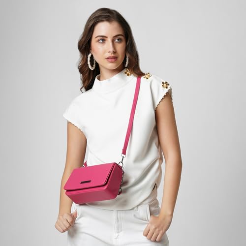 Caprese Rare Small Sling Bag for Women with Adjustable & Detachable Strap for Comfortable Wear | Magnetic Button Closure | Versatile Handbag for Everyday Use, Travel & Special Occasions (Fuchsia Pink)