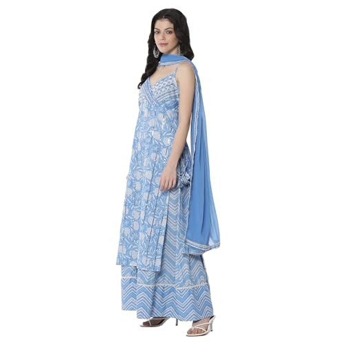 Biba Women's Cotton Kurta Set (SKDJPUD10736SS25BLU_Blue