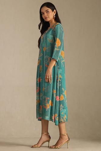 Soch Women's Chinon Maxi Dress (EWA5KU61498_Teal Blue