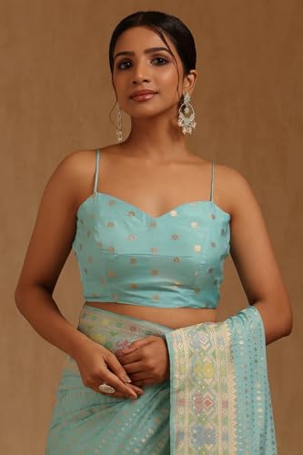 Soch Womens Turquoise Blue Silk Blend Zari Woven Saree With Zari Woven