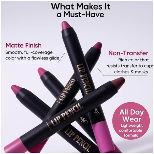 6 Shades Long Lasting Lip Crayons – All-Day Comfort | Matte Finish | Waterproof | Enriched with Vitamin E & Kojic Acid|Sharpenable Tip|Full Coverage| Lightweight Lipstick