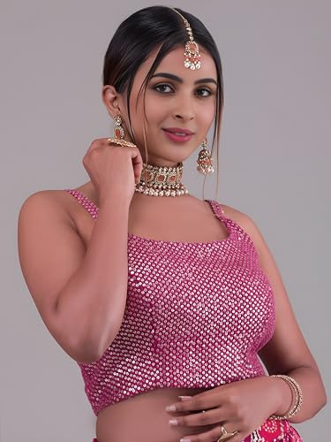 Zeel Clothing Women's Digital Print with Thread, Sequins Embroidered Work Georgette Lehenga Choli With Dupatta (5092-Pink-Women-Lehenga-Choli-Latest; Free size) (Pink)
