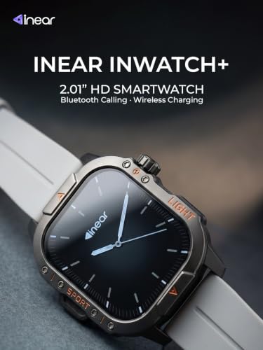 inear INWATCH+ 2.01 Smartwatch | Bluetooth Calling with Wireless Charging | 100 Hrs Battery | IPX4 Water Resistant | Fitness Tracker | Heart Rate & Sleep Monitor | Android & iOS Compatible | White
