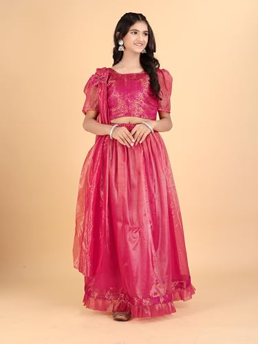 Xavima Simaran Gajari Girls Jacquard Readymade Lehenga Choli Set With Dupatta Outfit Skirt Blouse Dress For Kids Program Appearance Show School Gathering Function Stage Event_7-8 Years