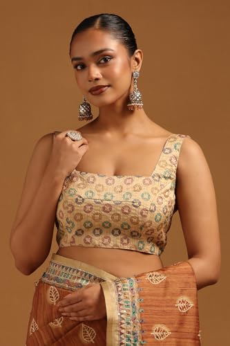 Soch Womens Gold Tussar Botanical Saree With Thread Work