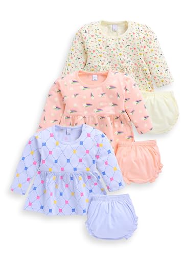 MI Kidz Pure Cotton Full Sleeves Frock and Panty Set for Baby Girls| Baby Girls Dress Set| Girls Cotton Stylish Frock and Panty Set| Coordinated Set