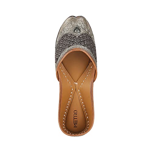 Metro Womens Beaded Gun Metal Mojaris (Size (6 UK (39 EU))