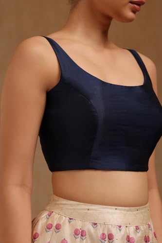 Soch Womens Navy Blue Art Silk Solid Padded Blouse