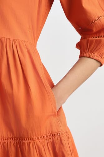 Women Orange Solid Casual Dress