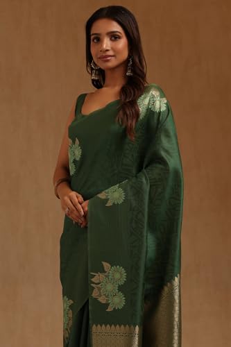 Soch Womens Green Tussar Zari Woven Design Saree