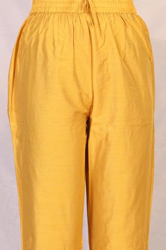 W for Woman Yellow Floral Embroidered Straight Kurta with Pant and Dupatta Set - (WS13092-224075-M)