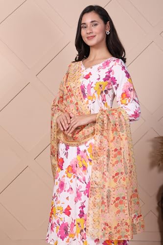 W for Woman Yellow Floral Print Organza Dupatta