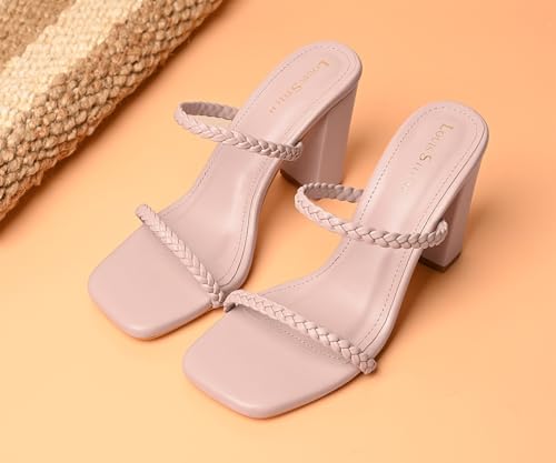 LOUIS STITCH Women’s Fashion Slip-On Block Heel Sandals | Open Toe Peach Pink Stylish Mule Heel Sandal for Ladies | UK-8