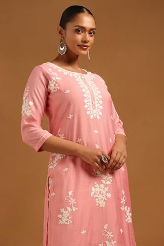Soch Womens Pink Desert Storm Floral Kurta with Machine Embroidery and Thread Work