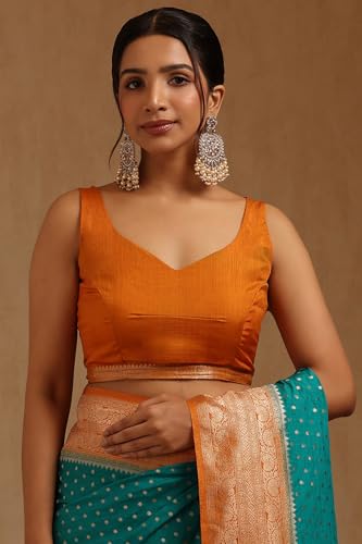 Soch Womens Teal Viscose Silk Geometric Zari Woven Saree