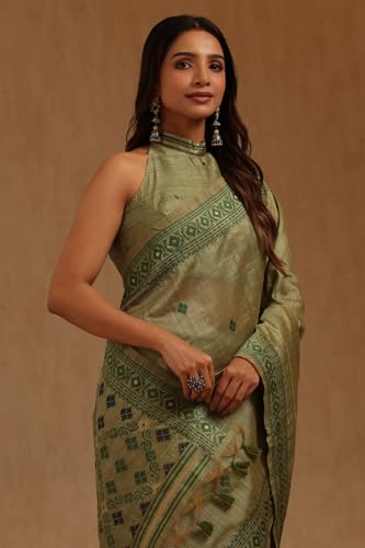 Soch Womens Green Tussar Woven Design Saree