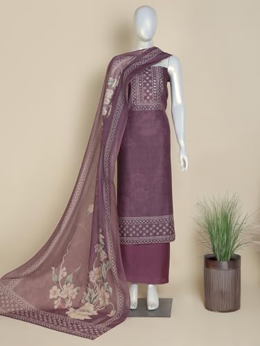 SALWAR STUDIO Chanderi Silk Embellished Unstitched Dress Material (3 Pc)
