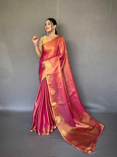 SWORNOF Gold-Toned Woven Design Silk Zari Tissue Saree | Saree for Women | Soft and Skin Friendly (RANI)