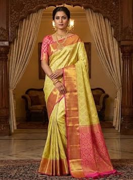 SREE KUMARAN Women's Kanchipuram Silk Pure Pattu Sarees With Blouse (VSK281-1)