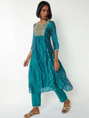 Max Women's Polyester Blend Kurta Set (CONU57001B_Blue