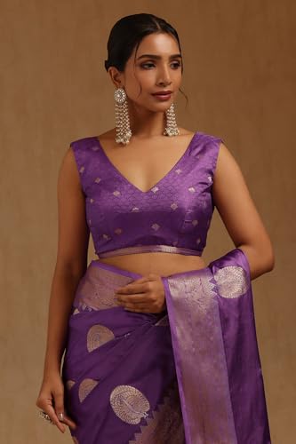 Soch Womens Lavender Satin Zari Woven Saree