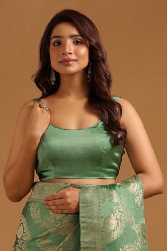 Soch Womens Olive Satin Botanical Zari Woven Saree