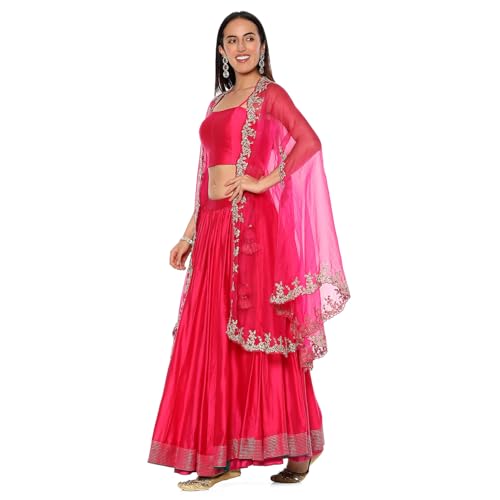 BIBA Women's Cotton Lehenga Set (SKDHO10295AW24FUS_Fuchsia_L)