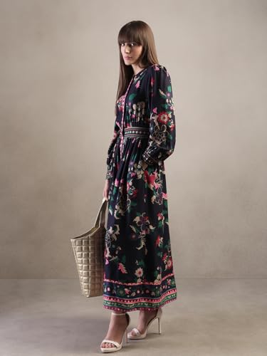 VERO MODA Women's Fit and Flare Navy Blue Dress