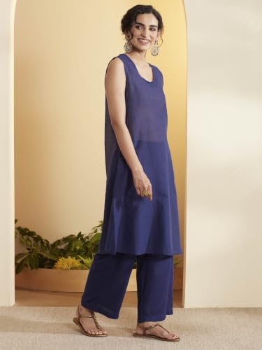 BIBA Poly Satin Dyed Straight Semi-Formal Kurta With Palazzo And Inner