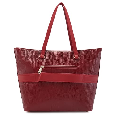 Caprese Roima Tote Bag, Large-Red | Stylish Handbag for Women | Spacious, Versatile Office & Daily Essentials Tote | Top Zip Closure