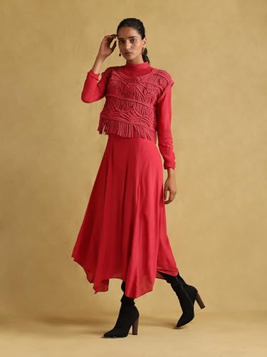 Ritu Kumar Fuschia Dress with Macrame Top