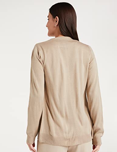 Amazon Brand - Symbol Women's Acrylic V-Neck Sweatshirt(SB-AW21SWT-1502_Sand_L_Sand_L)