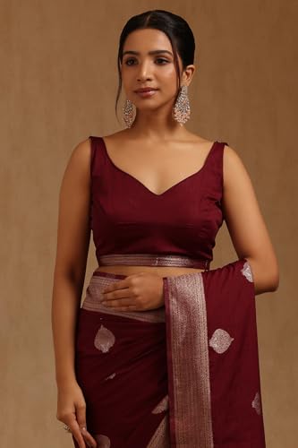 Soch Womens Wine Viscose Silk Ethnic Motifs Zari Woven Saree