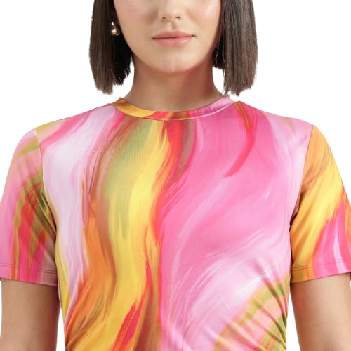 United Colors of Benetton Round Neck Swirl Print Dress (Size : 2XL) - 26P3099W3950I901 Multicolour