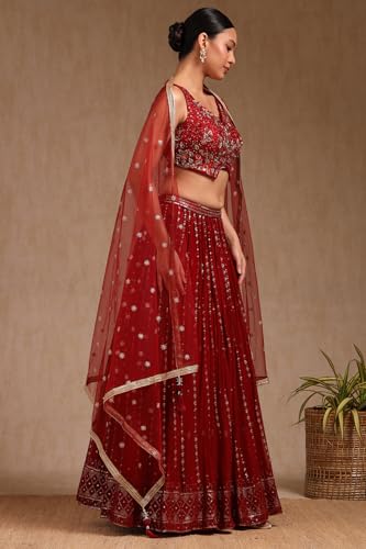 Soch Womens Maroon Viscose Embroidered Lehenga Choli With Cutdana