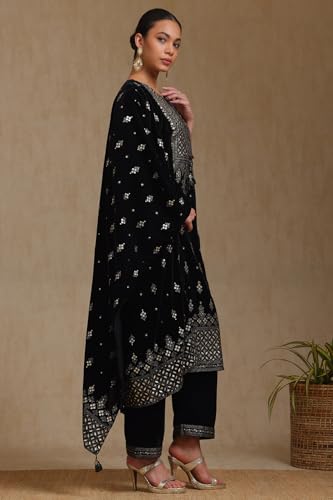 Soch Women's Velvet Salwar Suit Set (SLR-EWA4CD21214_Black