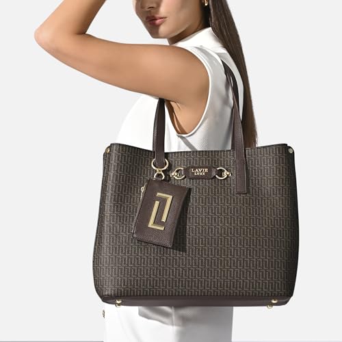 Lavie Luxe Women's Monogram Chloe 3 Compartment Tote Handbag | Tote Bag For Work | Ladies Purse | Stylish Shoulder Bag | Gift For Women