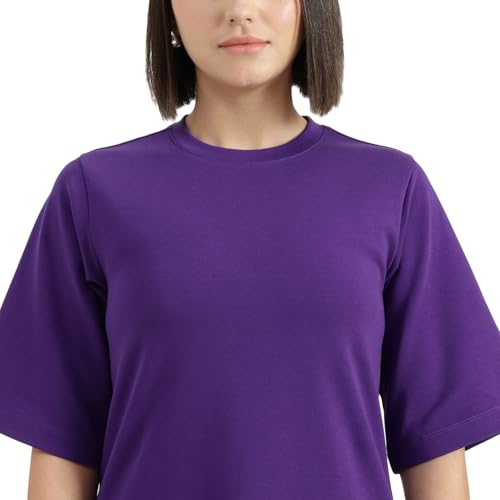 United Colors of Benetton Round Neck Solid Dress (Size : XS) - 26P3099W3823IV19 Purple