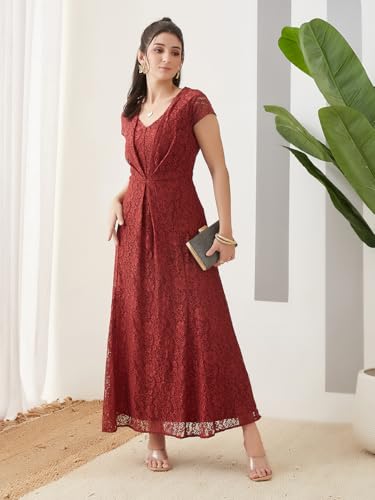 Latin Quarters Women Rust Cap Sleeves Party Dress_XL