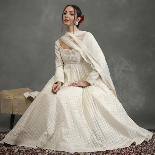 BIBA Women's Silk Chanderi Kurta Sets (CKD10745AW24CRM_Neutral