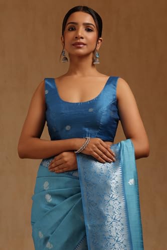 Soch Womens Blue Tussar Zari Woven Saree
