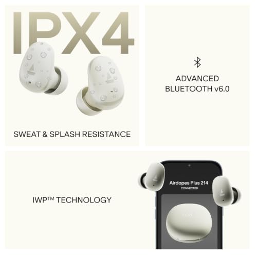 boAt Airdopes Plus 214, Up to 55 Hrs Playtime, Dual Mics with ENx™ Tech, Sleek Bean Design, 10mm Drivers, Voice Assistant, BEAST™ Mode, ASAP™ Charge, IWP™ Technology TWS Earbuds with mic (Silver Mist)