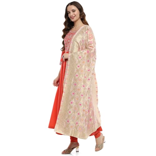 BIBA Women's Orange Polyester Blend Anarkali Suit Set (SKDTGLDWE9622AW24ORG