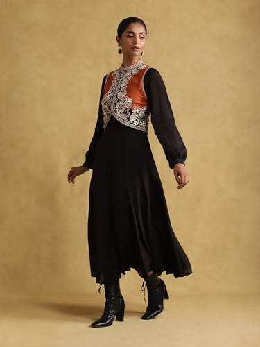 Ritu Kumar Black Embroidered Dress with Gilet