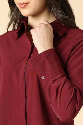 Women Maroon Solid Long Sleeves Shirt